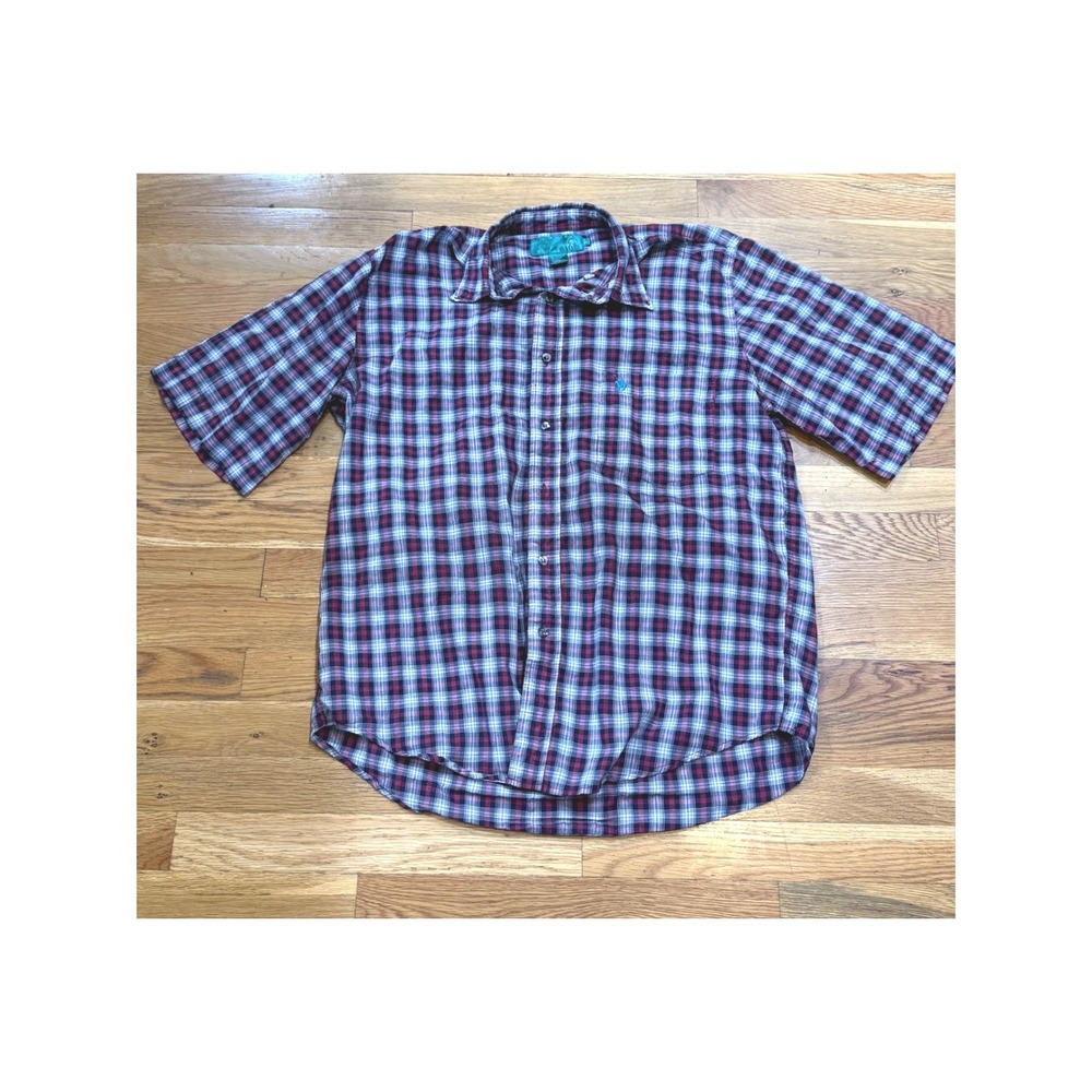 Knights of Round Table Mens Plaid Short Sleeve Button Down Shirt Burgundy Navy M